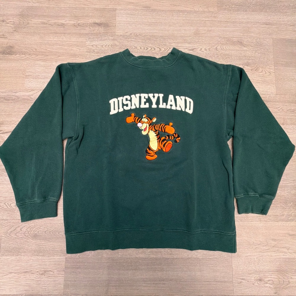 Vintage 90s Disneyland Tigger Sweatshirt Mens S Green Embroidered Disney
